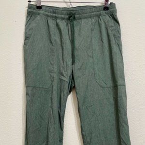 Lucy S pants ankle straight relaxed fit 4 pockets green nylon blend NWOT